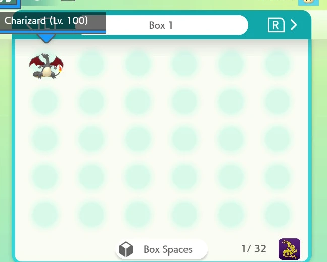 A NinVendor-delivered shiny Charizard sitting in a Pokémon HOME box