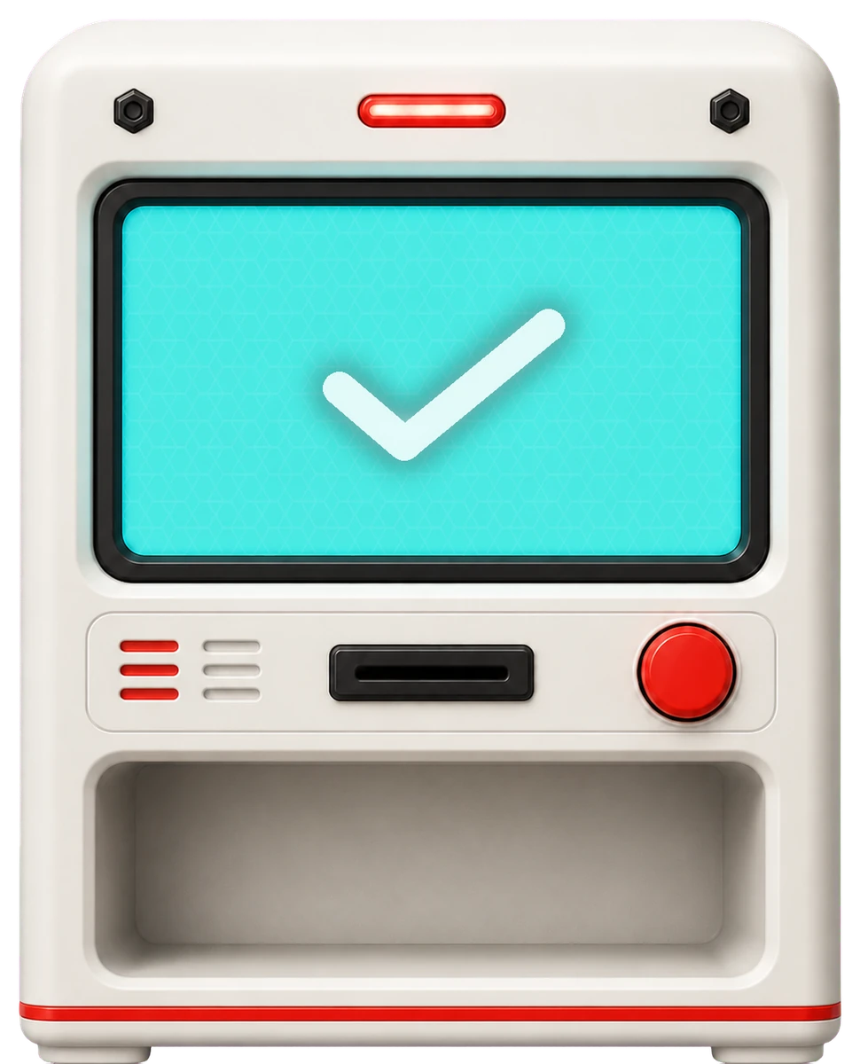 The vending machine showing a verified check